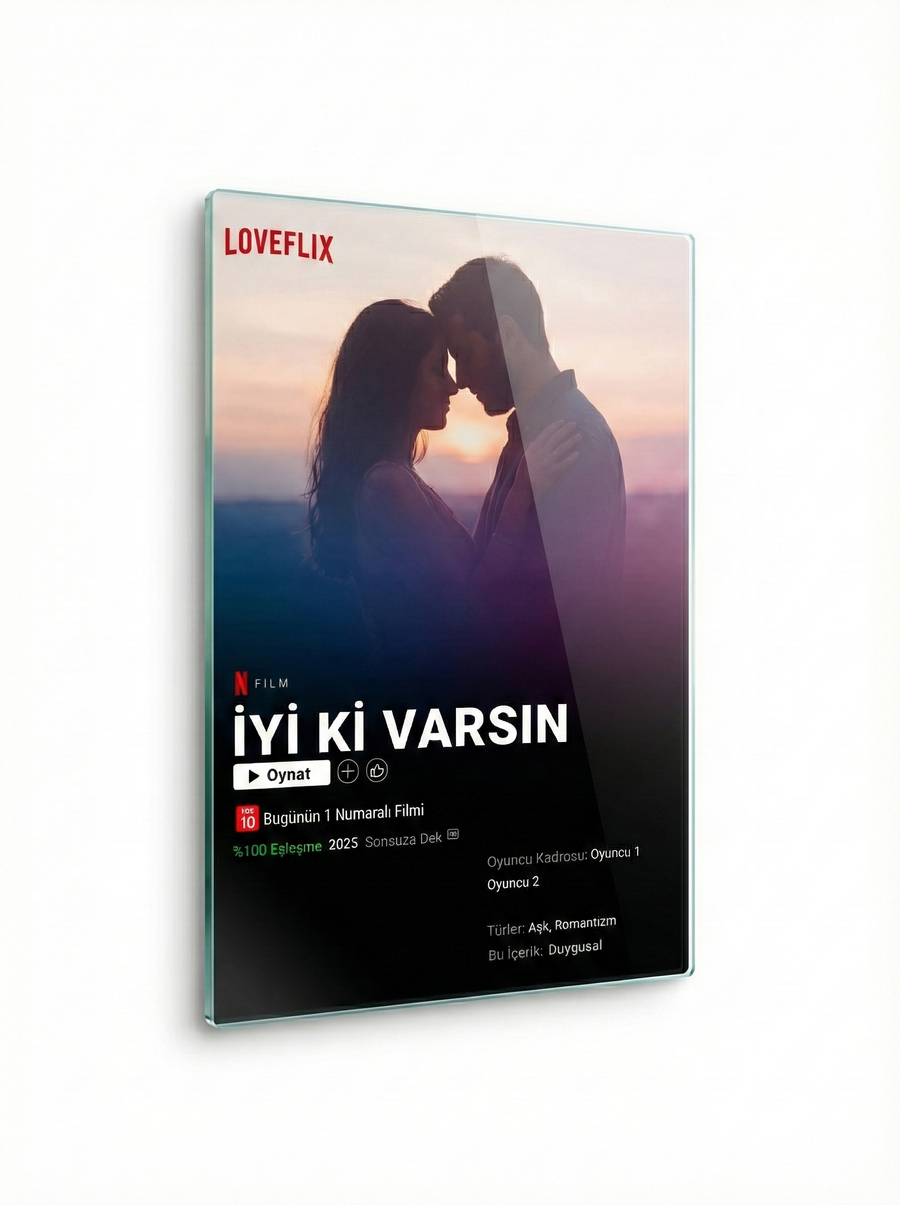 Loveflix Konseptli Cam Tablo | Sevgiliye ve Yıl Dönümüne Hediye