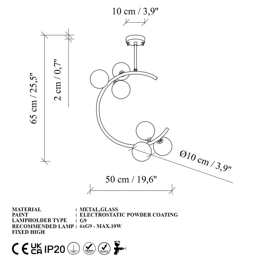 Glop 6'lı Spiral Cam Plafonyer - Siyah