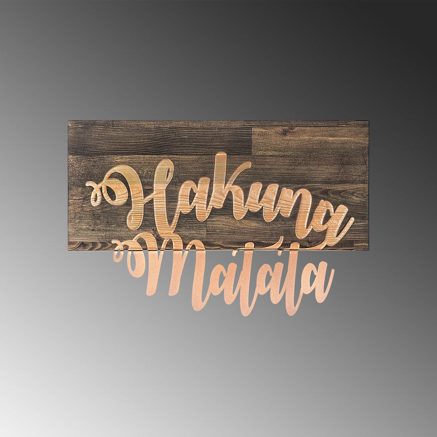Hakuna Matata Metal Ahsap Duvar Panosu - Bakir