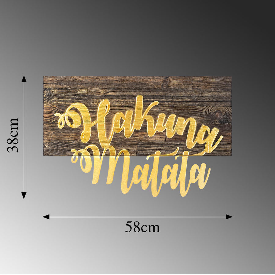 Hakuna Matata Metal Ahsap Duvar Panosu - Altin