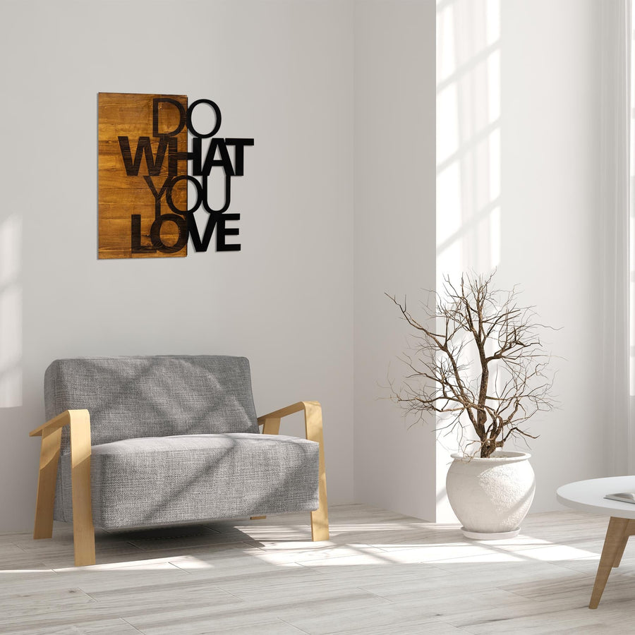 Do What You Love Yazı Ahşap Metal Duvar Panosu - Ahşap