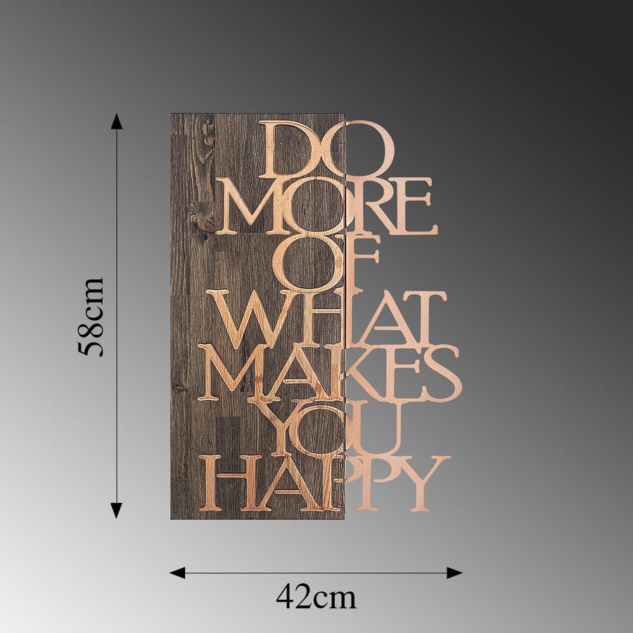 Do More Happy Eskitme Ahşap Metal Duvar Panosu - Bakır