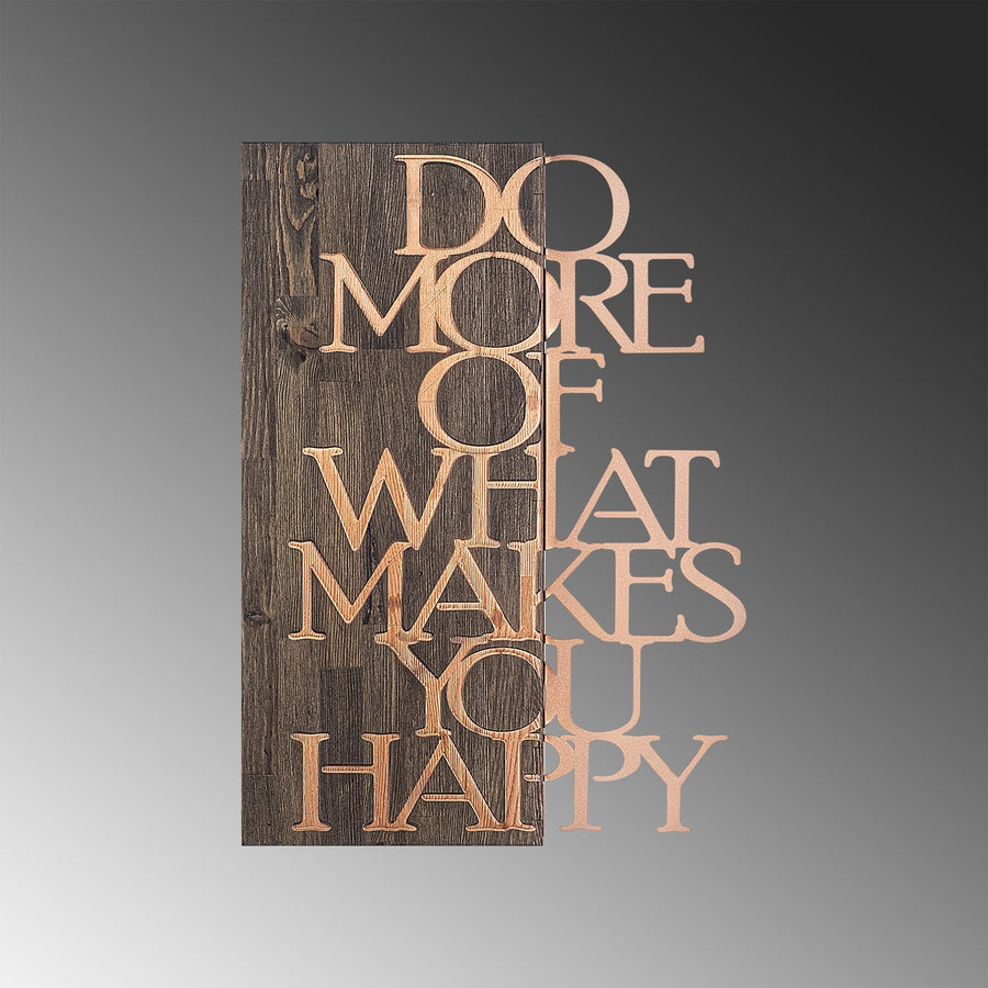 Do More Happy Eskitme Ahşap Metal Duvar Panosu - Bakır