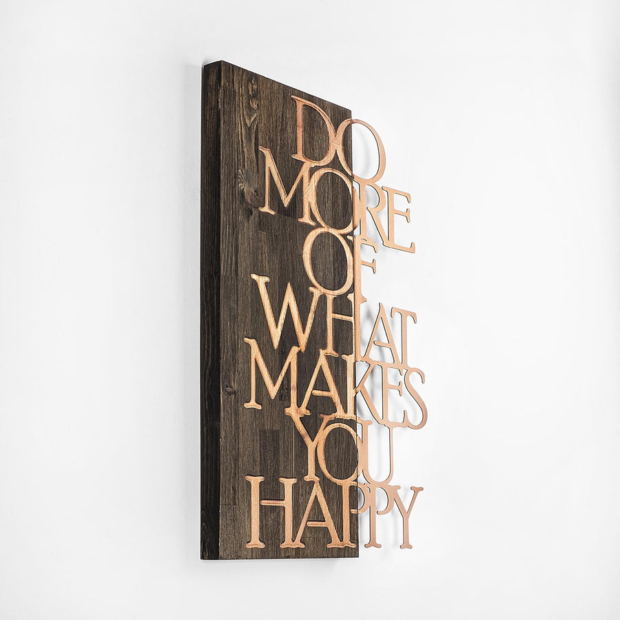 Do More Happy Eskitme Ahşap Metal Duvar Panosu - Bakır