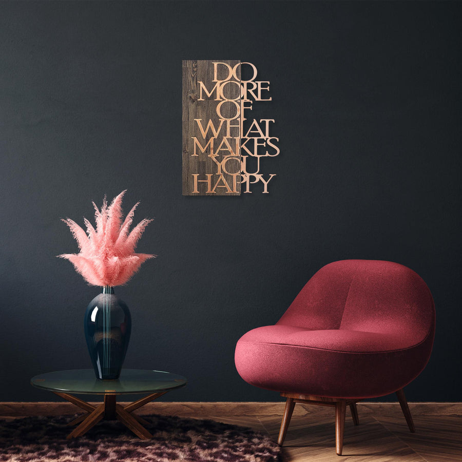 Do More Happy Eskitme Ahşap Metal Duvar Panosu - Bakır