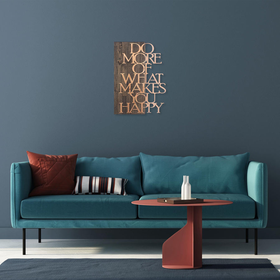 Do More Happy Eskitme Ahşap Metal Duvar Panosu - Bakır