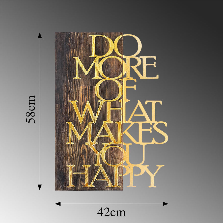 Do More Happy Ahşap Metal Duvar Panosu - Altın
