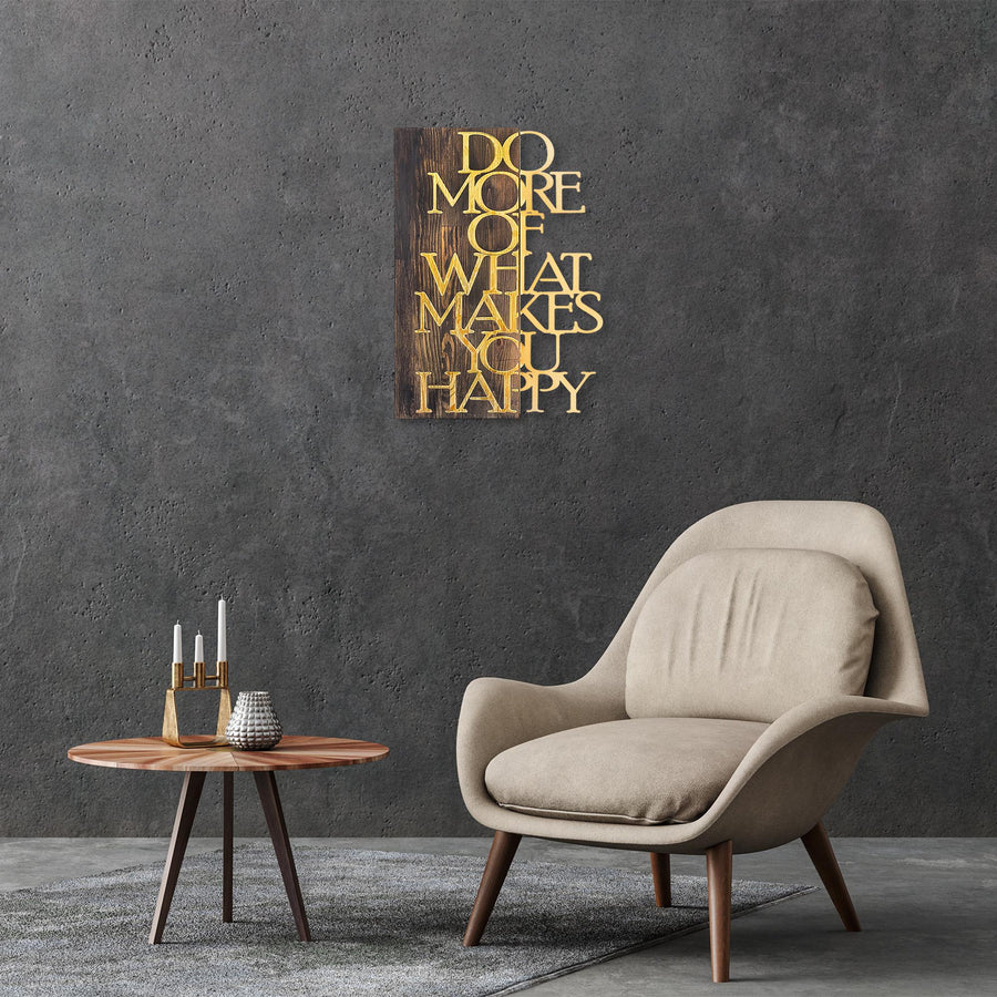 Do More Happy Ahşap Metal Duvar Panosu - Altın