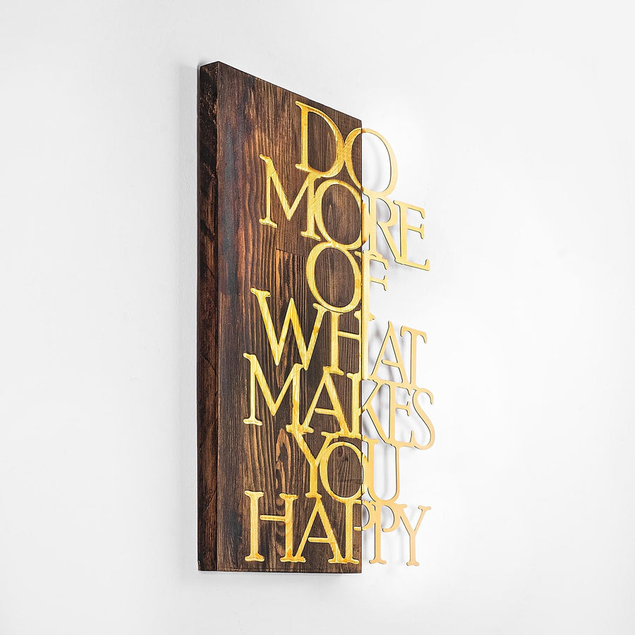 Do More Happy Ahşap Metal Duvar Panosu - Altın