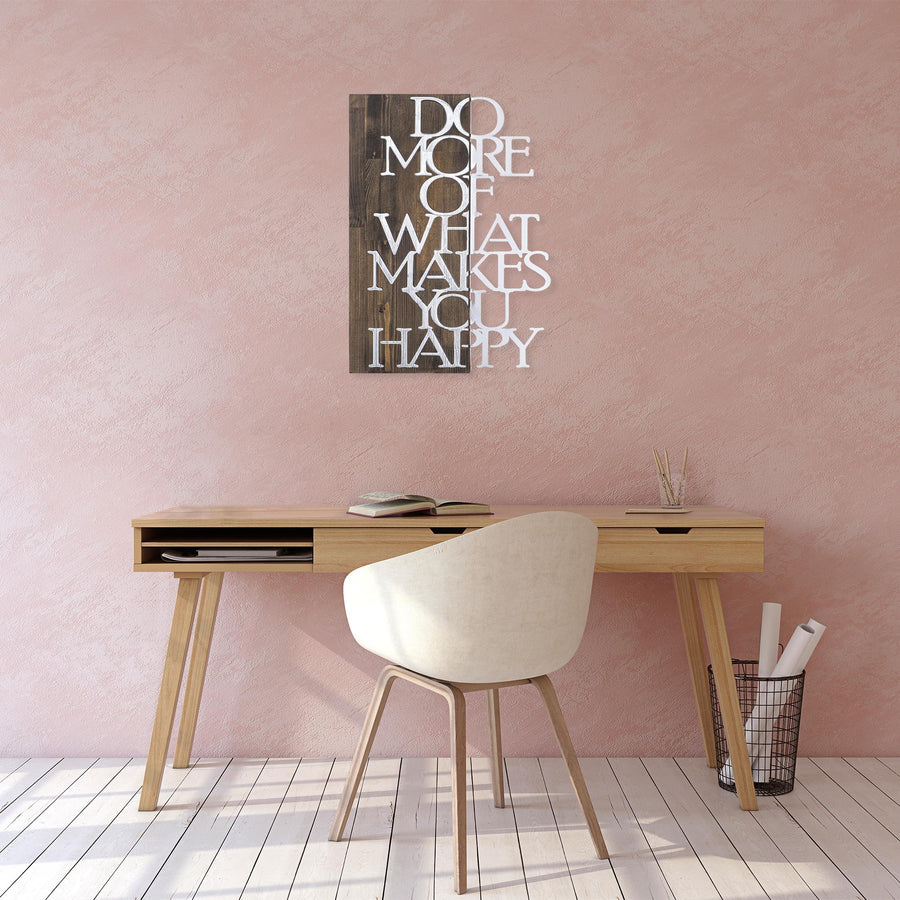 Do More Happy Ahşap Metal Duvar Panosu - Gümüş