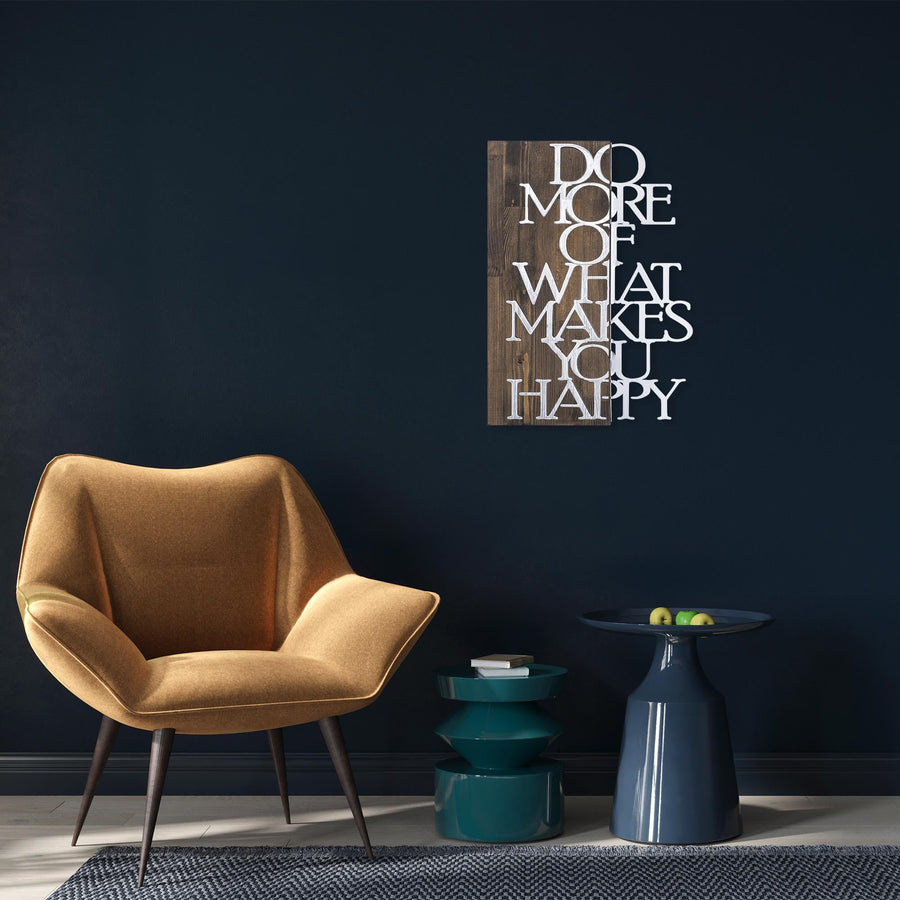 Do More Happy Ahşap Metal Duvar Panosu - Gümüş