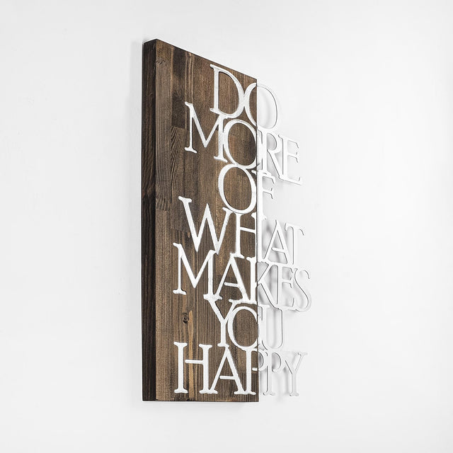 Do More Happy Ahşap Metal Duvar Panosu - Gümüş