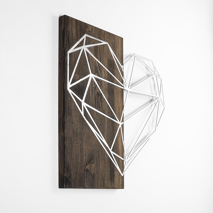 Geometrik Kalp Ahşap Metal Duvar Panosu - Beyaz
