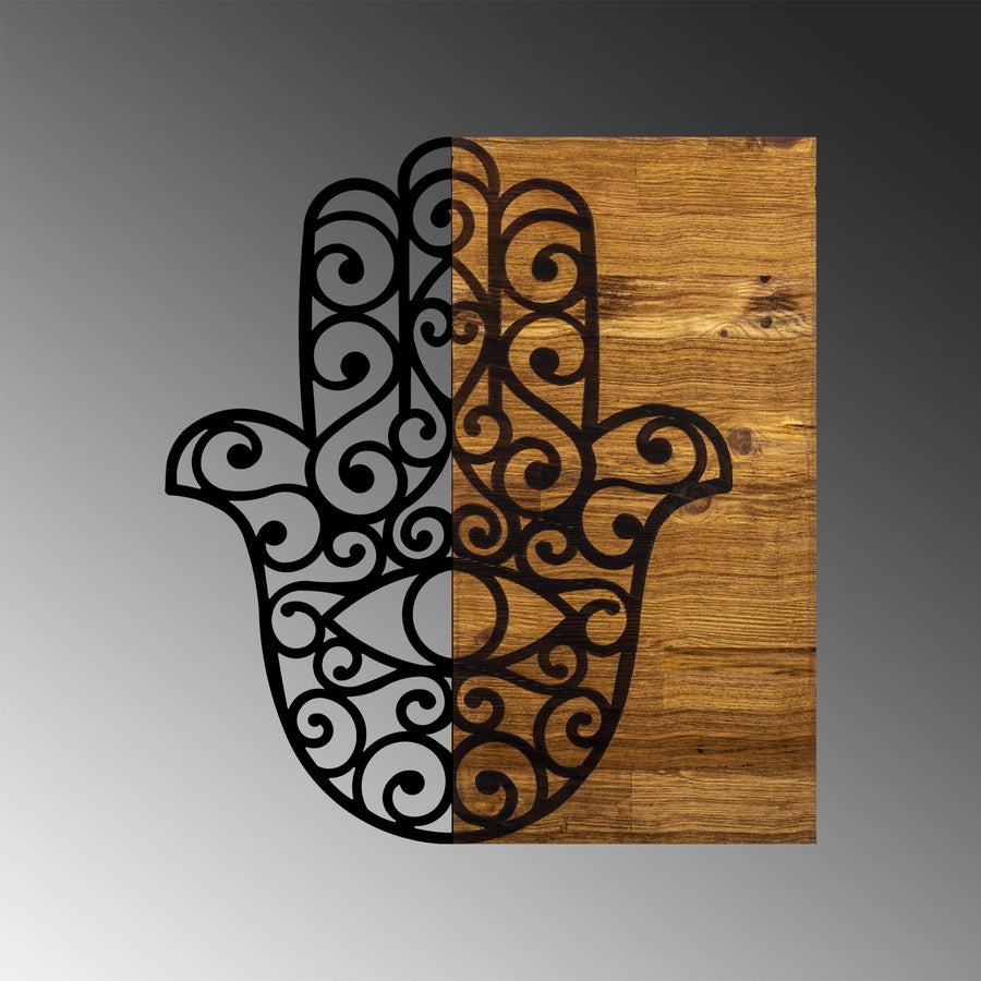 Hamsa Metal Ahşap Duvar Panosu - Siyah