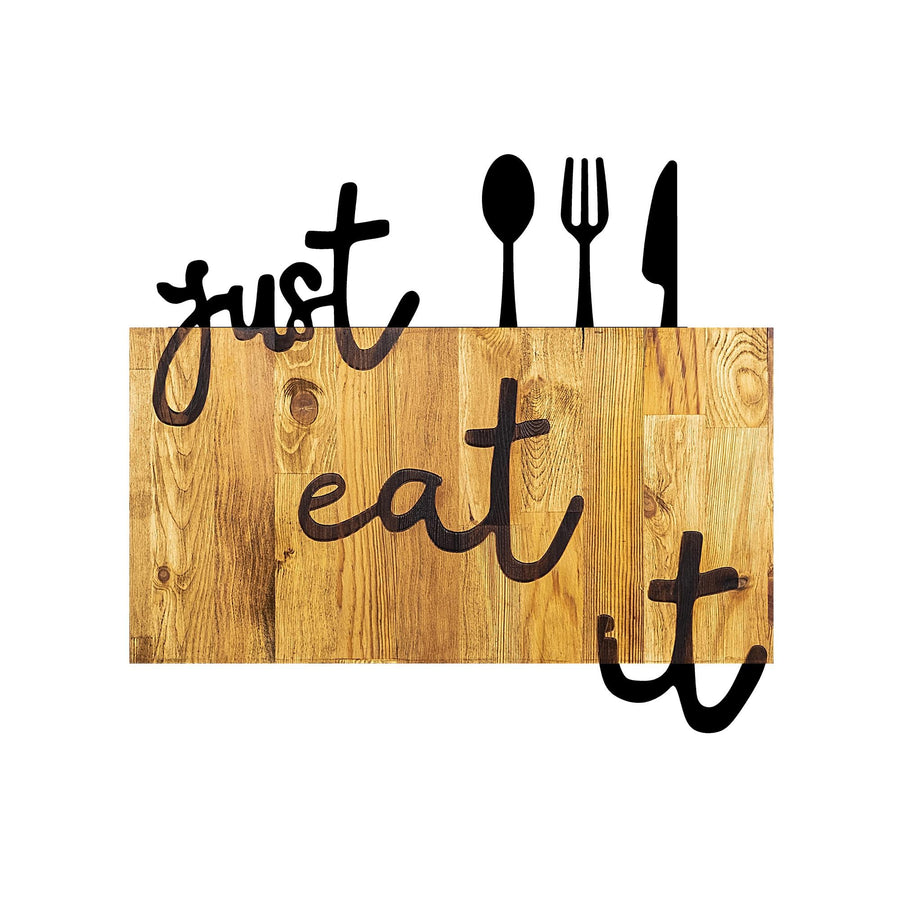 Just Eat It Metal Ahşap Duvar Panosu - Siyah