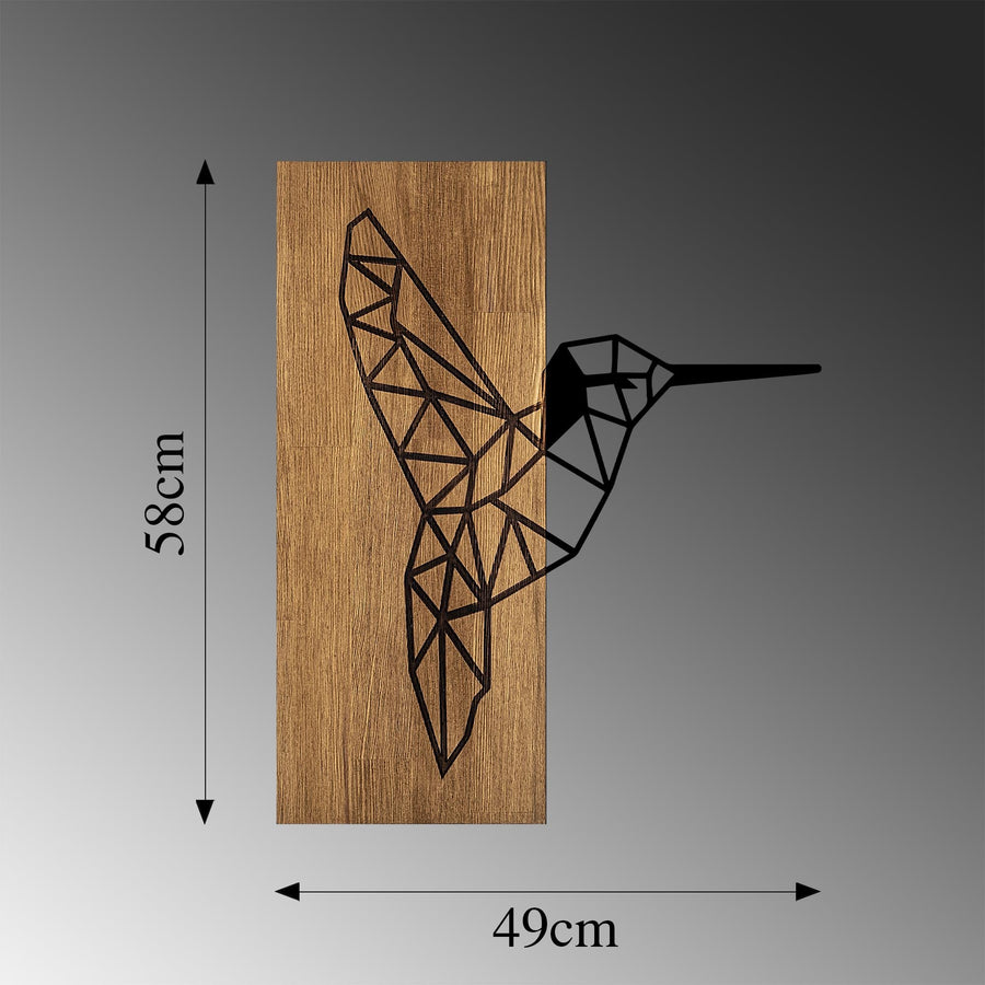 Sinekkuşu Geometrik Metal Ahşap Duvar Panosu - Ahşap Siyah