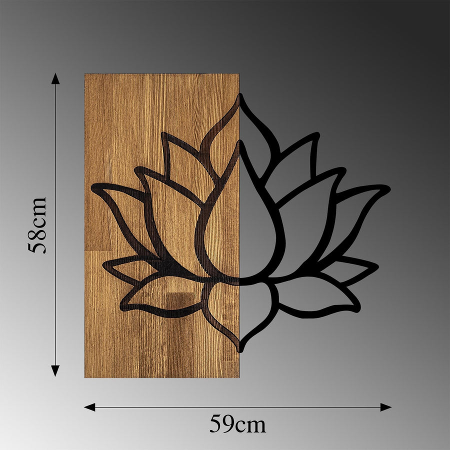 Lotus Çiçeği Modern Metal Ahşap Duvar Panosu - Ahşap Siyah