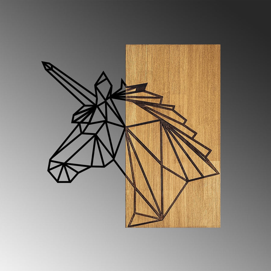 Unicorn Geometrik Metal Ahşap Duvar Panosu - Ahşap Siyah