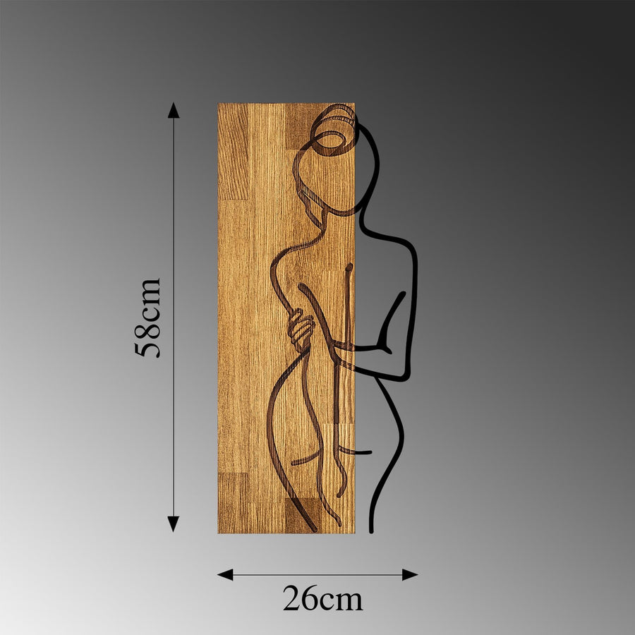 Kadın Silueti Line Art Metal Ahşap Duvar Panosu - Ahşap Siyah
