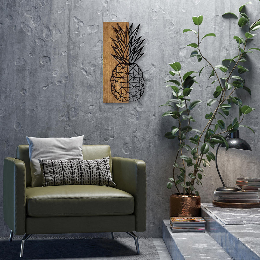 Ananas Geometrik Metal Ahşap Duvar Panosu - Ahşap Siyah