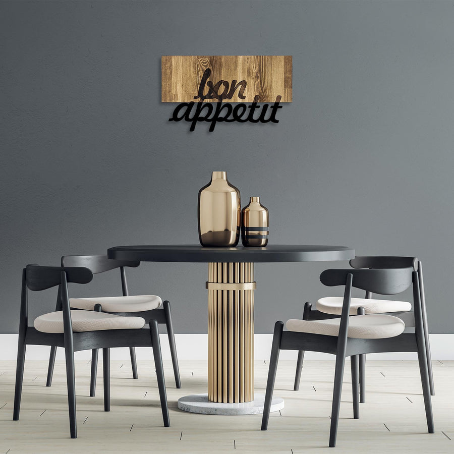 Bon Appétit Yazılı Ahşap Metal Duvar Panosu - Ahşap