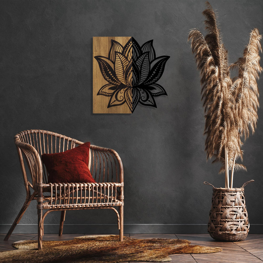 Lotus Metal Ahşap Duvar Panosu - Ahşap