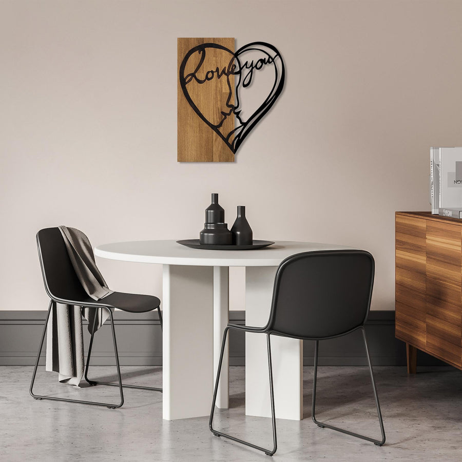 Love You Yüz Metal Ahşap Duvar Panosu - Siyah