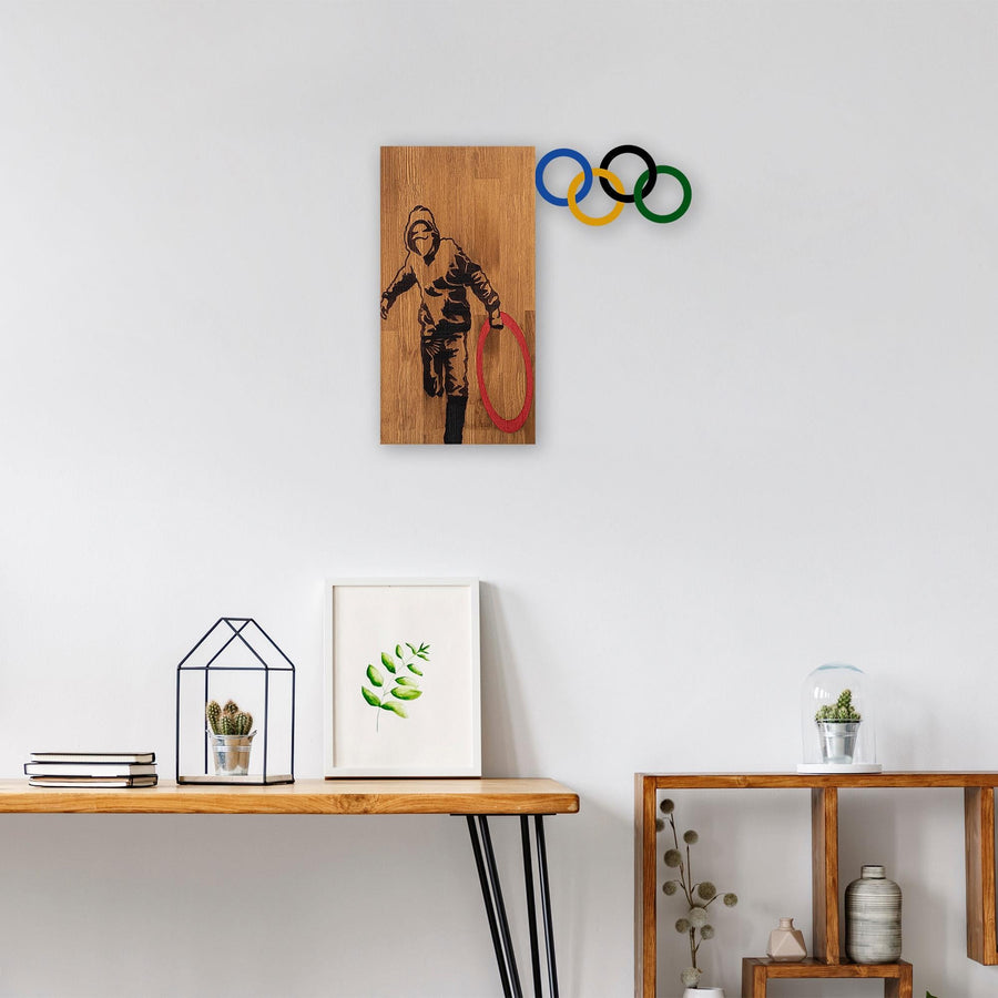 Banksy Olimpiyat Metal Ahşap Duvar Panosu - Ahşap