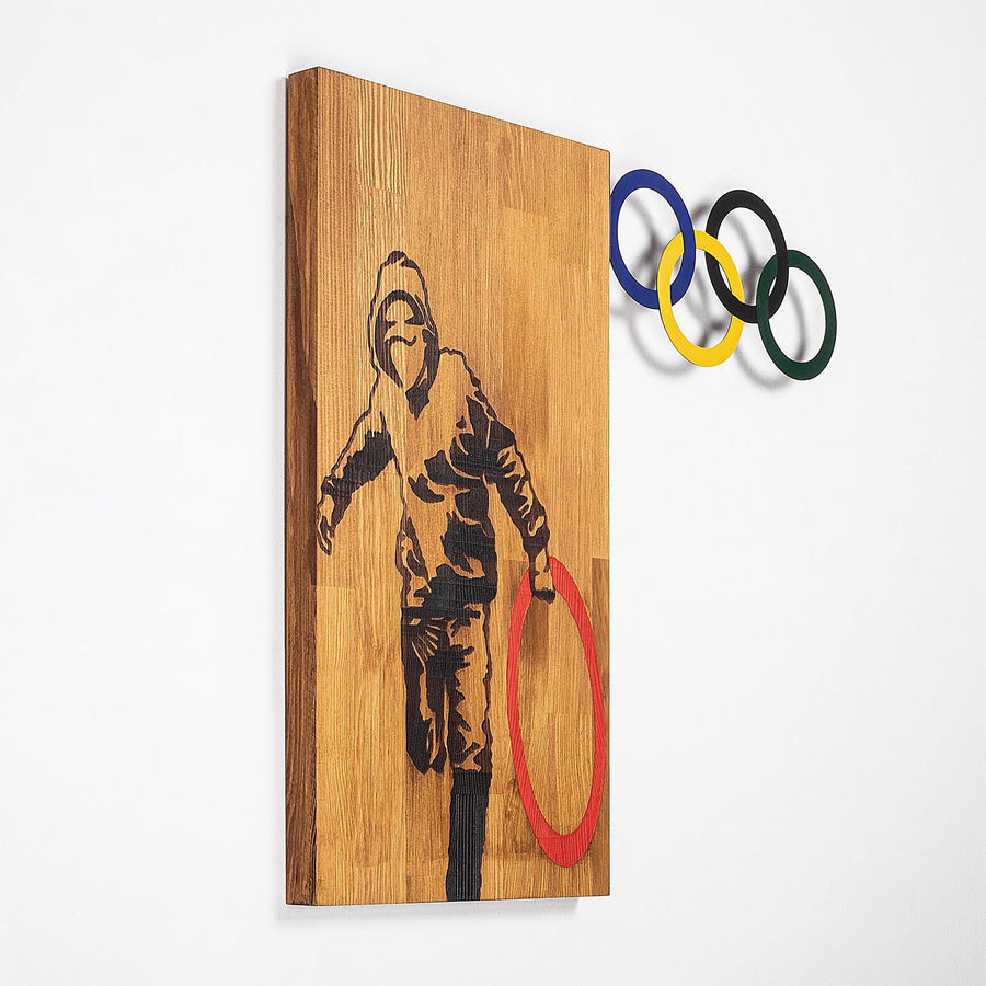 Banksy Olimpiyat Metal Ahşap Duvar Panosu - Ahşap