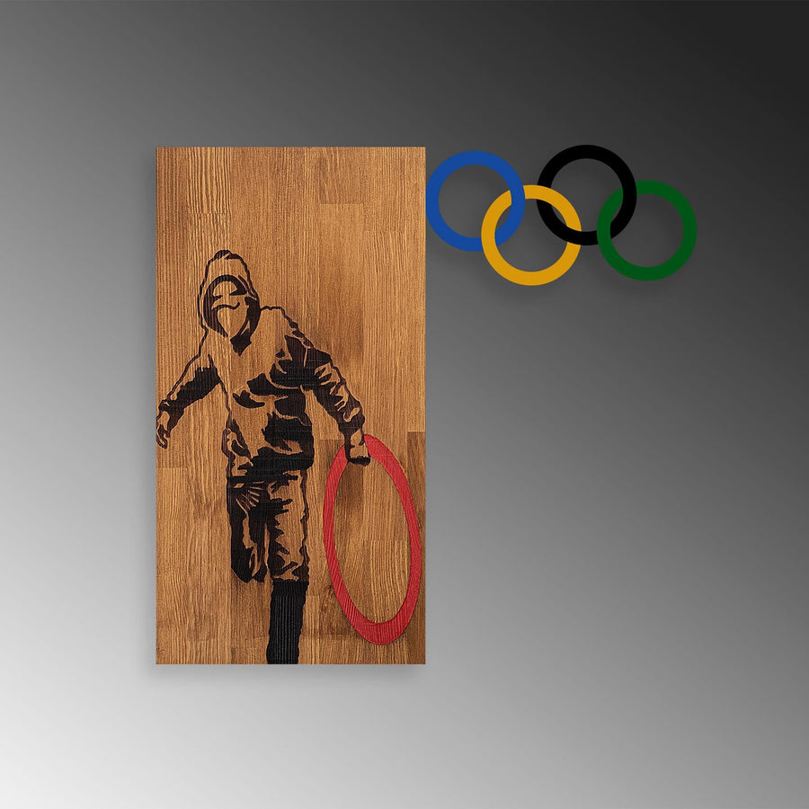 Banksy Olimpiyat Metal Ahşap Duvar Panosu - Ahşap