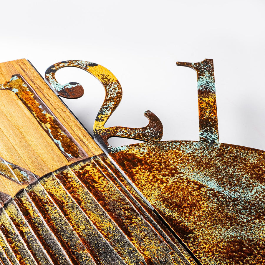 Patinalı Daire Rustik Metal Ahşap Duvar Saati - Bakır
