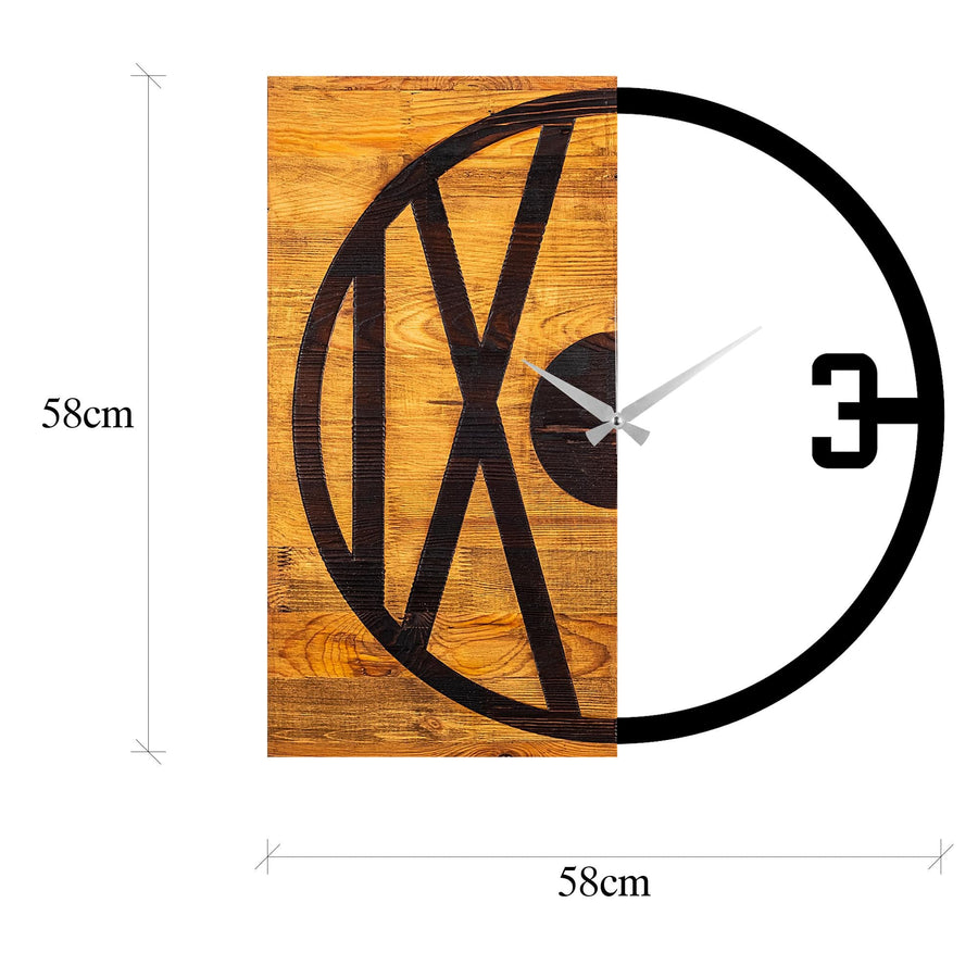 Geometrik X Ahşap Metal Duvar Saati - Kahve