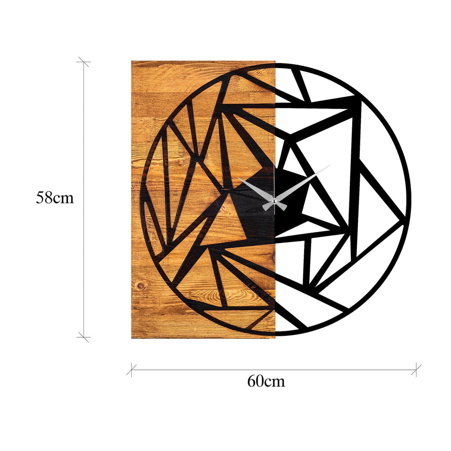 Kırık Cam Geometrik Ahşap Metal Duvar Saati - Kahve