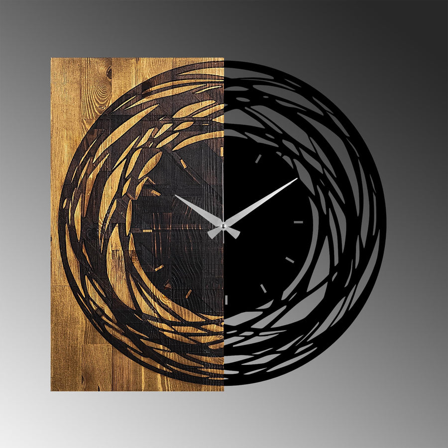 Spiral Dalga Ahşap Metal Duvar Saati - Kahve