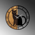 Kedi Metal Ahşap Duvar Saati - Ahşap