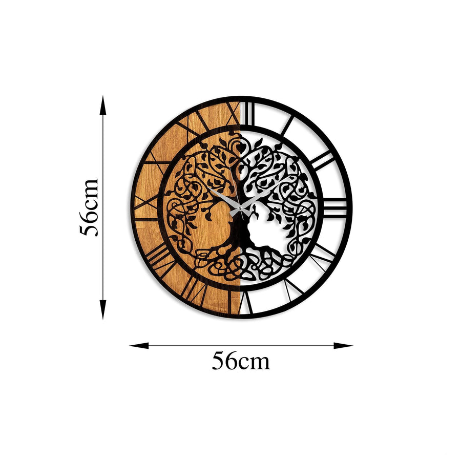 Hayat Ağacı Metal Ahşap Duvar Saati - Ahşap