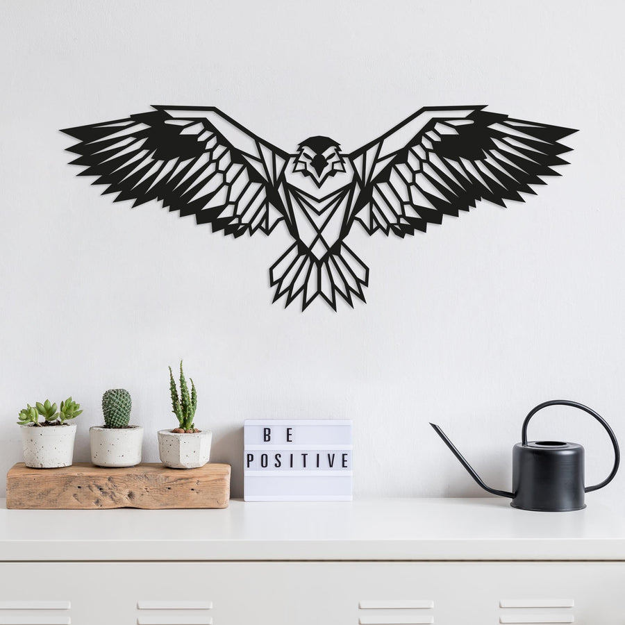 Geometrik Kartal Metal Duvar Panosu - Siyah