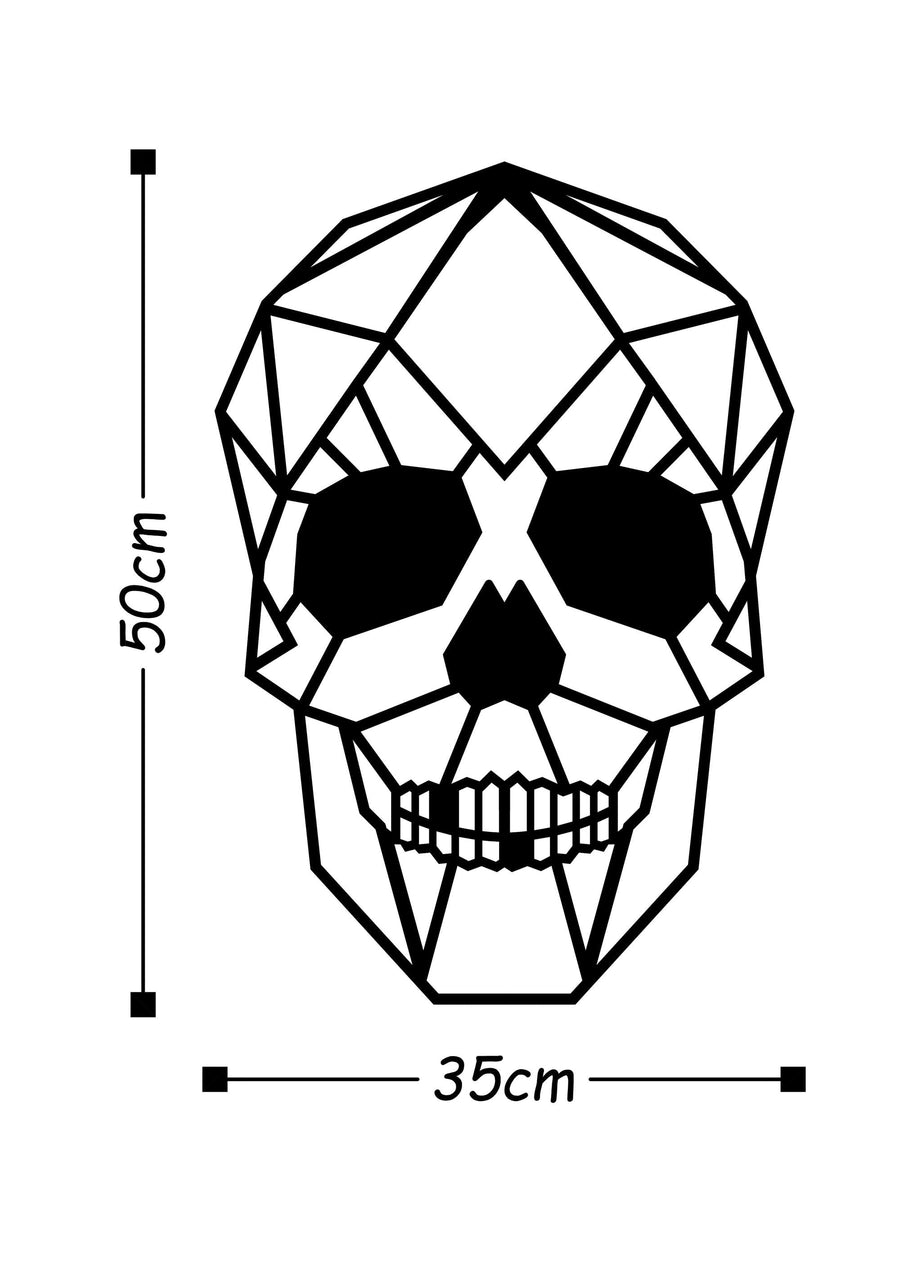 Kafatası Geometrik Metal Duvar Panosu - Siyah