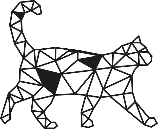 Kedi Geometrik Metal Duvar Panosu - Siyah