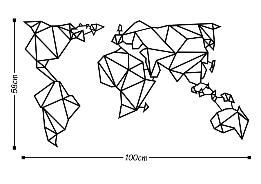 Dünya Haritası Geometrik Metal Duvar Panosu - Siyah