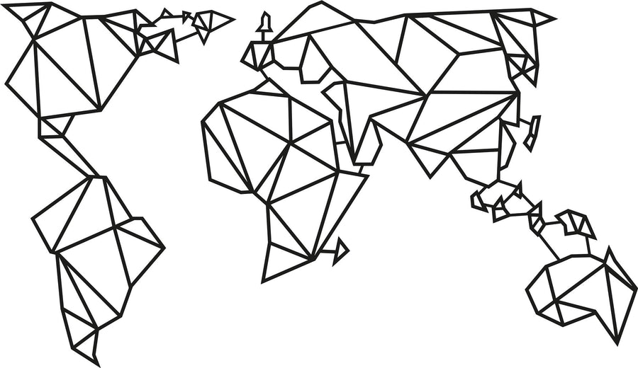 Dünya Haritası Geometrik Metal Duvar Panosu - Siyah