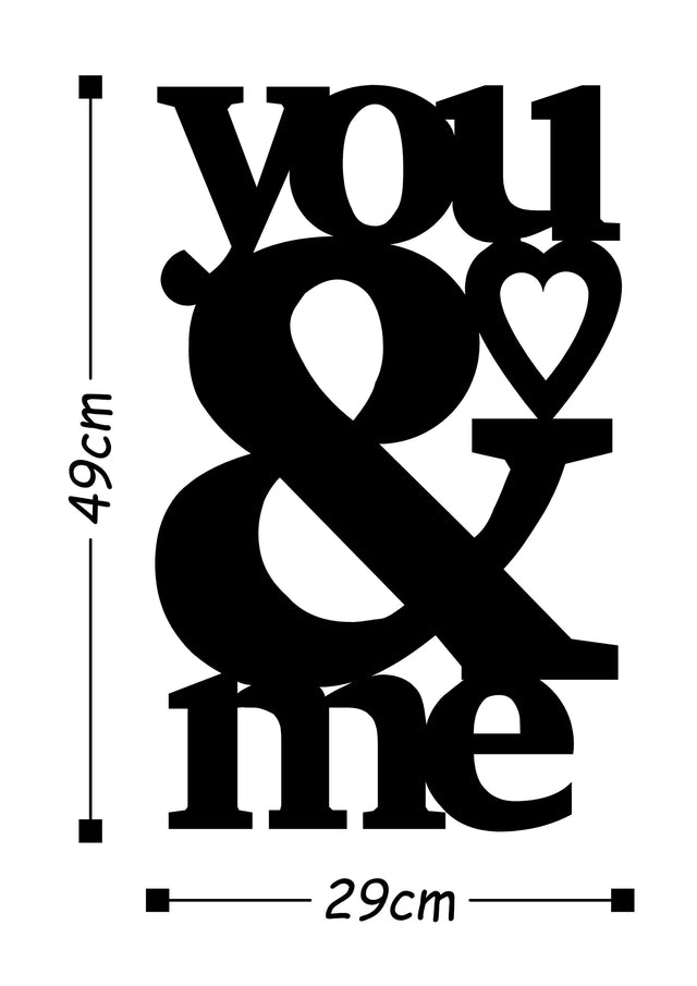 You & Me Yazılı Metal Duvar Panosu - Siyah