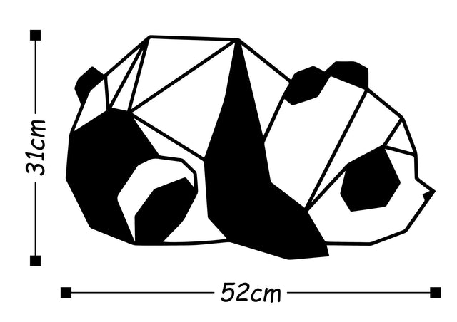 Geometrik Panda Metal Duvar Panosu - Siyah