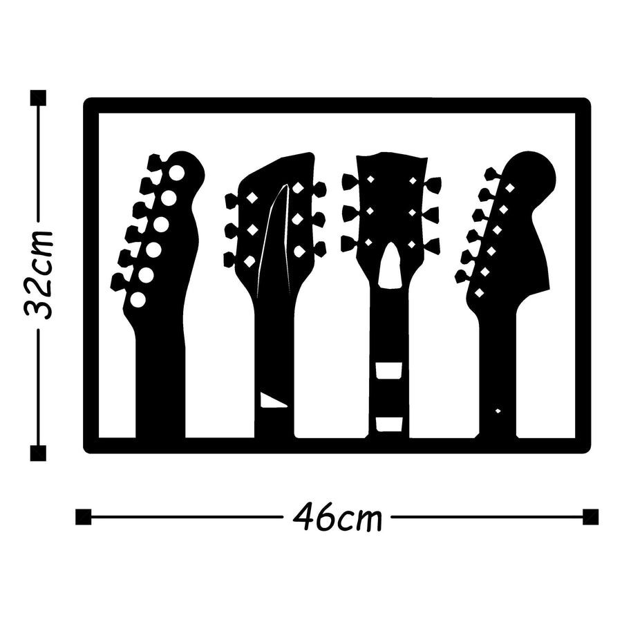 Gitar Kafaları Metal Duvar Panosu - Siyah