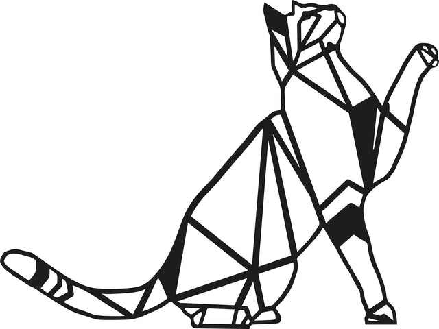 Geometrik Kedi Metal Duvar Panosu - Siyah