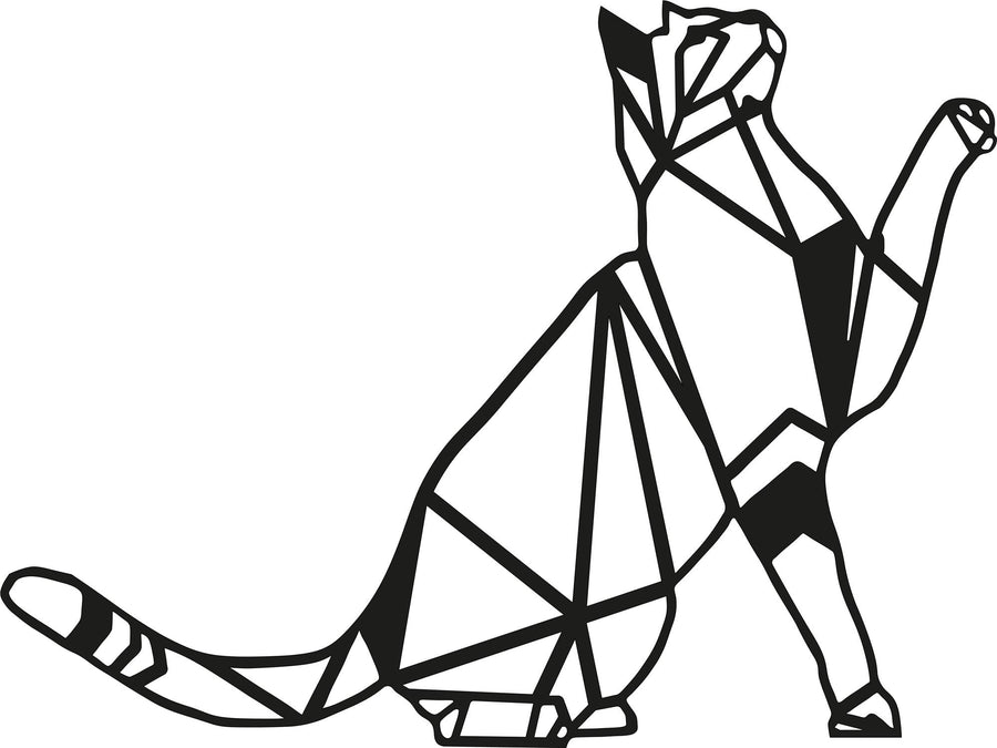 Geometrik Kedi Metal Duvar Panosu - Siyah