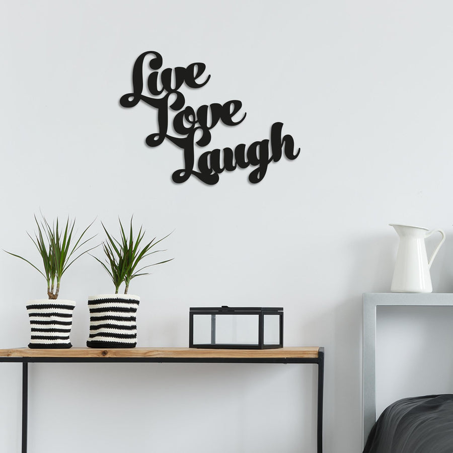 Live Love Laugh Yazılı Metal Duvar Panosu - Siyah