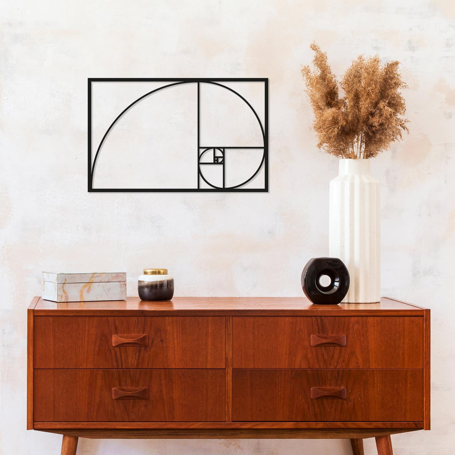 Fibonacci Spiral Metal Duvar Panosu - Siyah