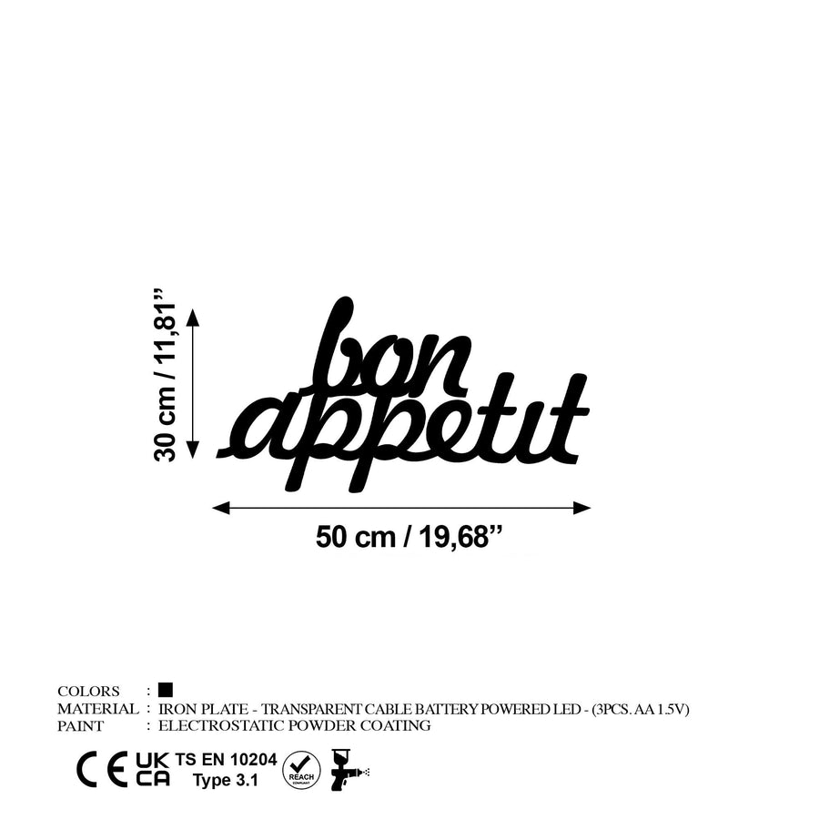 Bon Appetit Yazili Metal Duvar Panosu - Siyah