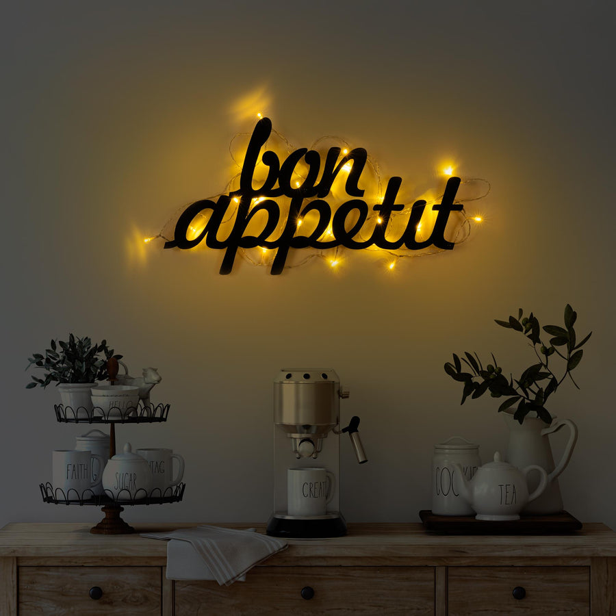 Bon Appetit Yazili Metal Duvar Panosu - Siyah